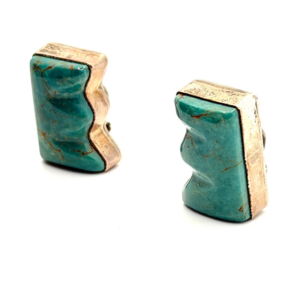 Vintage 90s Stamped Silver Creations Troutman Sterling Turquoise Clip Earrings